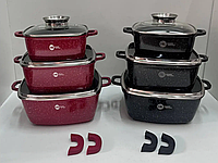 Наборы посуды для приготовления пищи, красивый набор кастрюль для индукции, посуда с гранитным покрытием