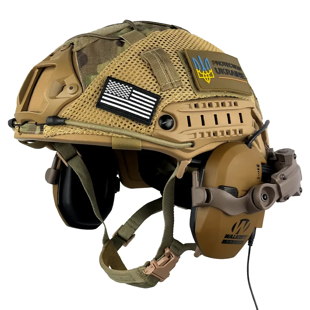 Захисний комплект шолом Fast Helmet NIJ IIIA + навушники Walkers Razor Slim + чебурашки + кавер S