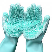 Силиконовые перчатки Magic Silicone Gloves для уборки чистки мытья посуды для дома. RL-768 Цвет: бирюзовый