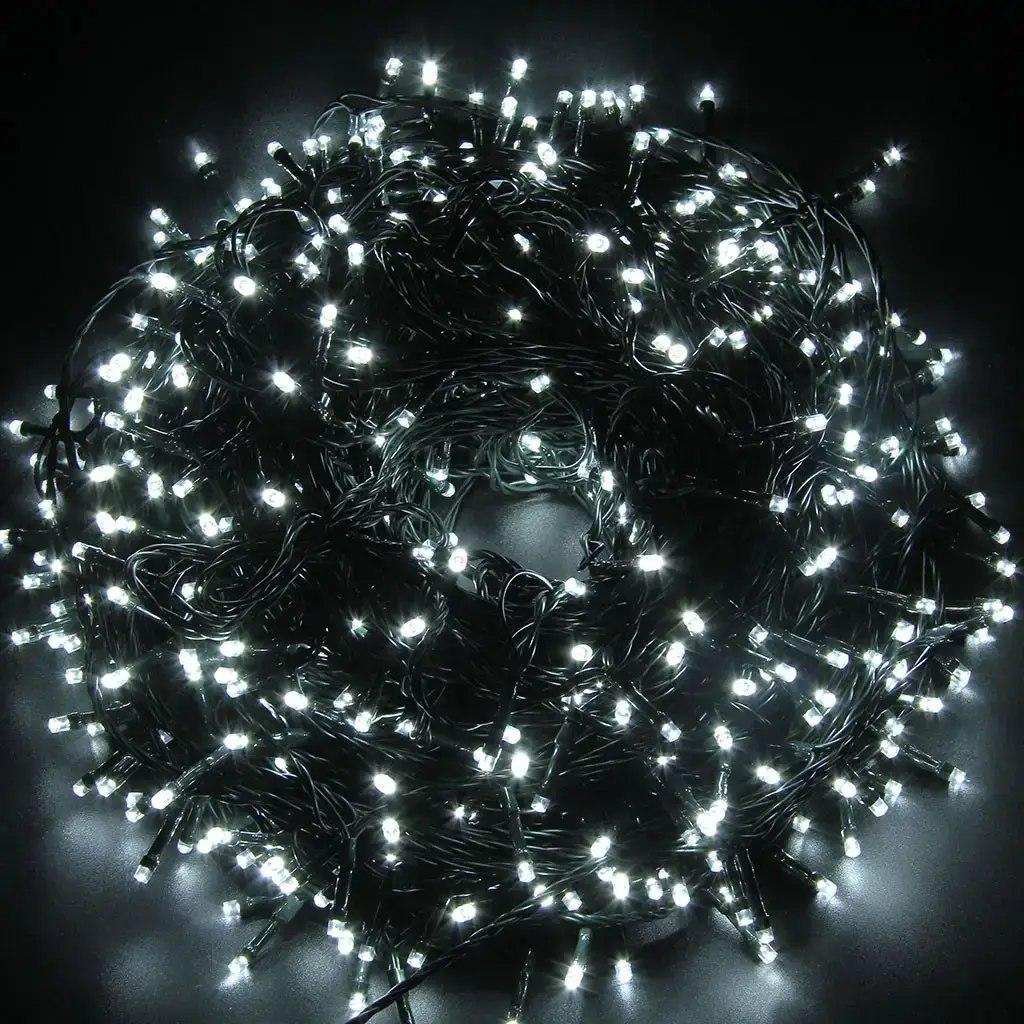 Гірлянда світлодіодна нитка 32 м 500 LED холодний білий (чорний провід) гірлянда на ялинку для дому Гірлянда заряджена на радіст