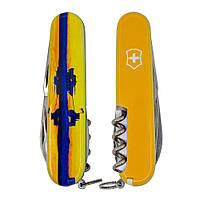 Швейцарский нож Victorinox HUNTSMAN UKRAINE 91мм/15 функций, Марка с трактором Желтый