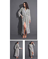 Женский домашний халат NUSA 0383 велюр серый размер 2XL