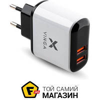 Зарядное устройство сетевое Vinga QC3.0 Display Wall Charger (VWCQAADW) 2 x USB-порт 3 А
