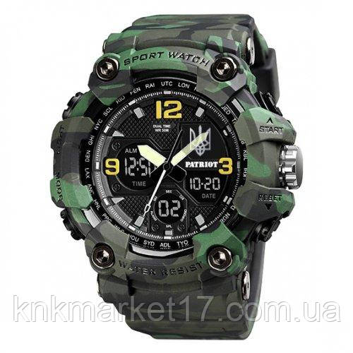 Годинник наручний Patriot 006CMGRUASI Тризуб срібло Зелений камуфляж + Коробка, фото 1