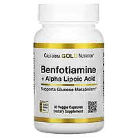 Бенфотиамин с альфа-липоевой кислотой (Benfotiamine with alpha-lipoic acid) California Gold Nutrition 30 капсу