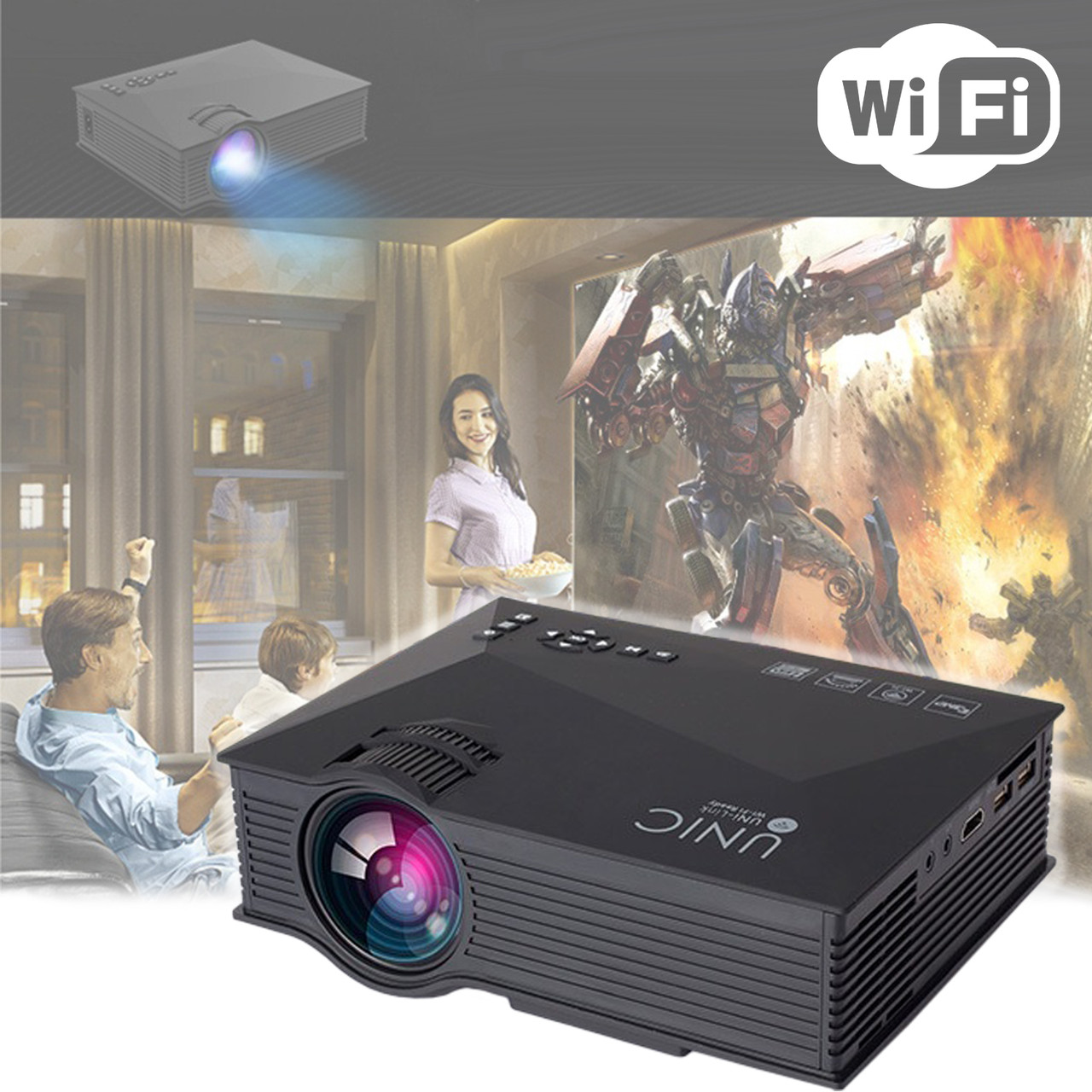 Проектор Wi-Fi портативный мультимедийный LCD проектор с пультом для домашнего кинотеатра Unic UC68 APL - фото 1 - id-p2020826183