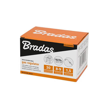 Редуктор газу 30 mbar, 1,5 кг/год., з запобіжним
клапаном і манометром для шланга 9-10 мм, RG A310IE-484-M, фото 2