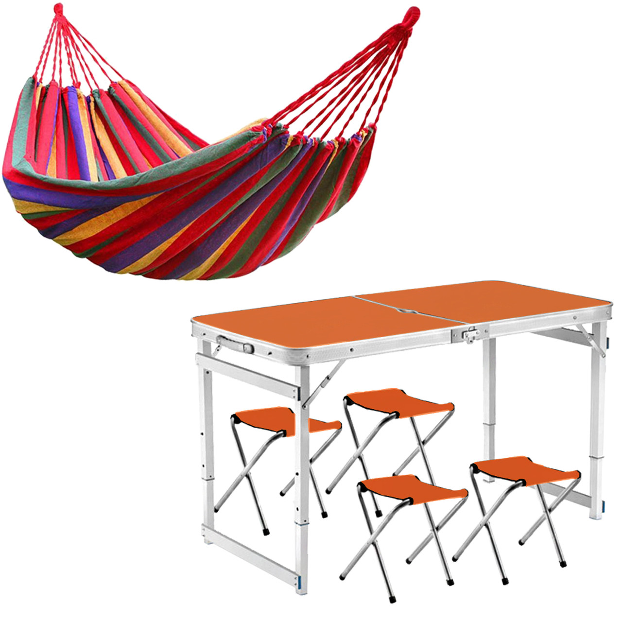 Туристический Складной столик для пикника алюминиевый усиленный с 4 стульями Оранжевый+Гамак APL - фото 6 - id-p2020845441