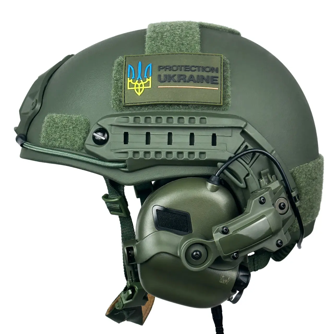 Армійський захисний набір Шолом Fast + навушники Earmor М31 + кріплення Чебурашка (Оливковий) S, фото 1