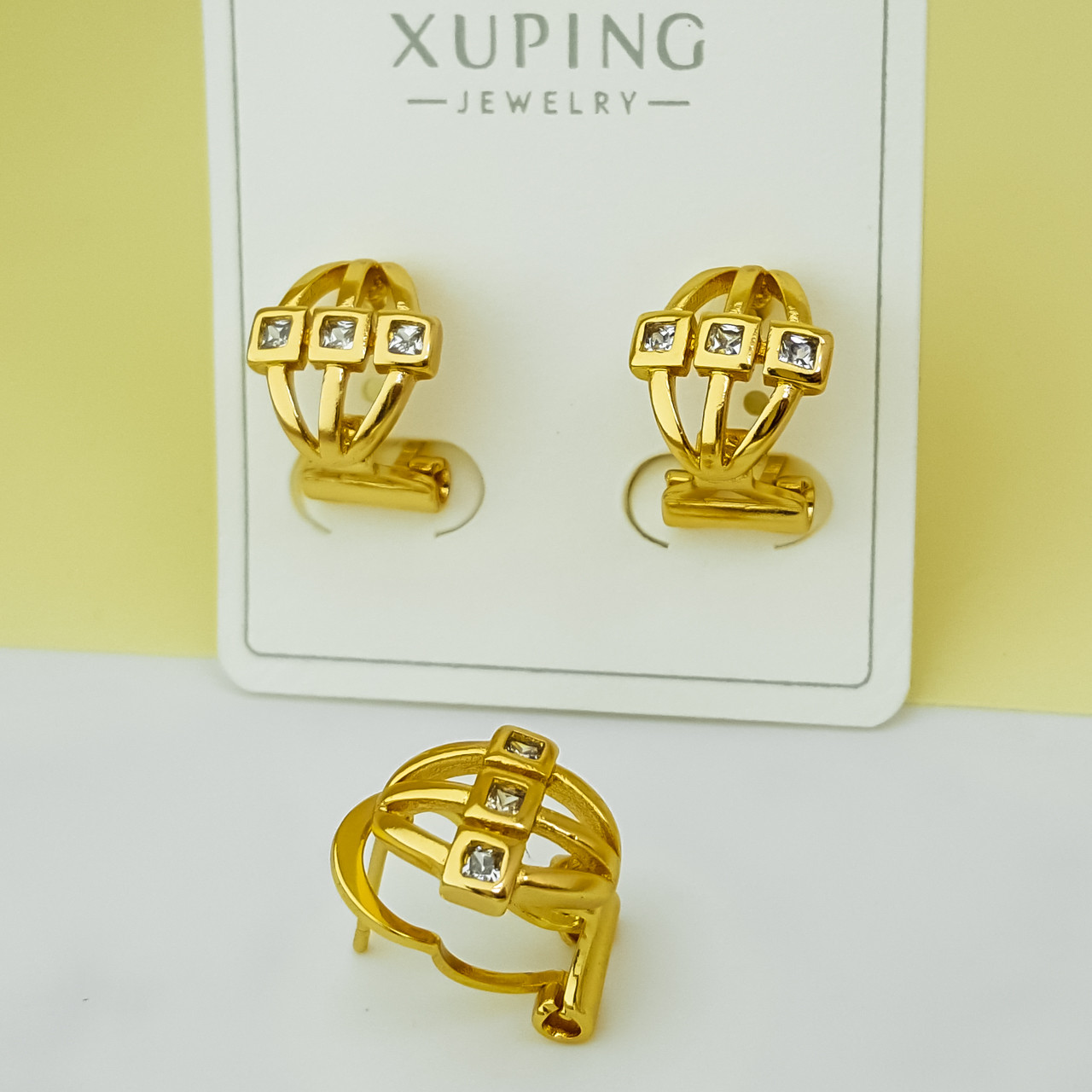 Сережки, Овал зі вставками цирконію, медичне золото Xuping 18К