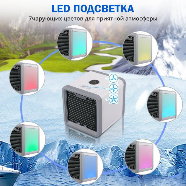 Мини кондиционер с LED подсветкой Mini Artic 10Вт охлаждение, увлажнение воздуха + Вентилятор ручной APL - фото 3 - id-p2020851720