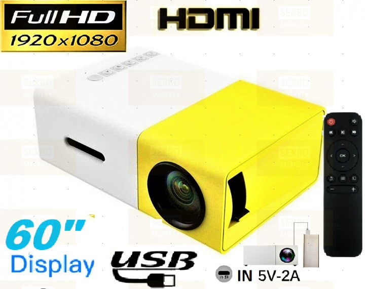 Портативный проектор мини LED Projector YG-300 White/Yellow Проектор для домашнего кинотеатра APL - фото 1 - id-p2020837412