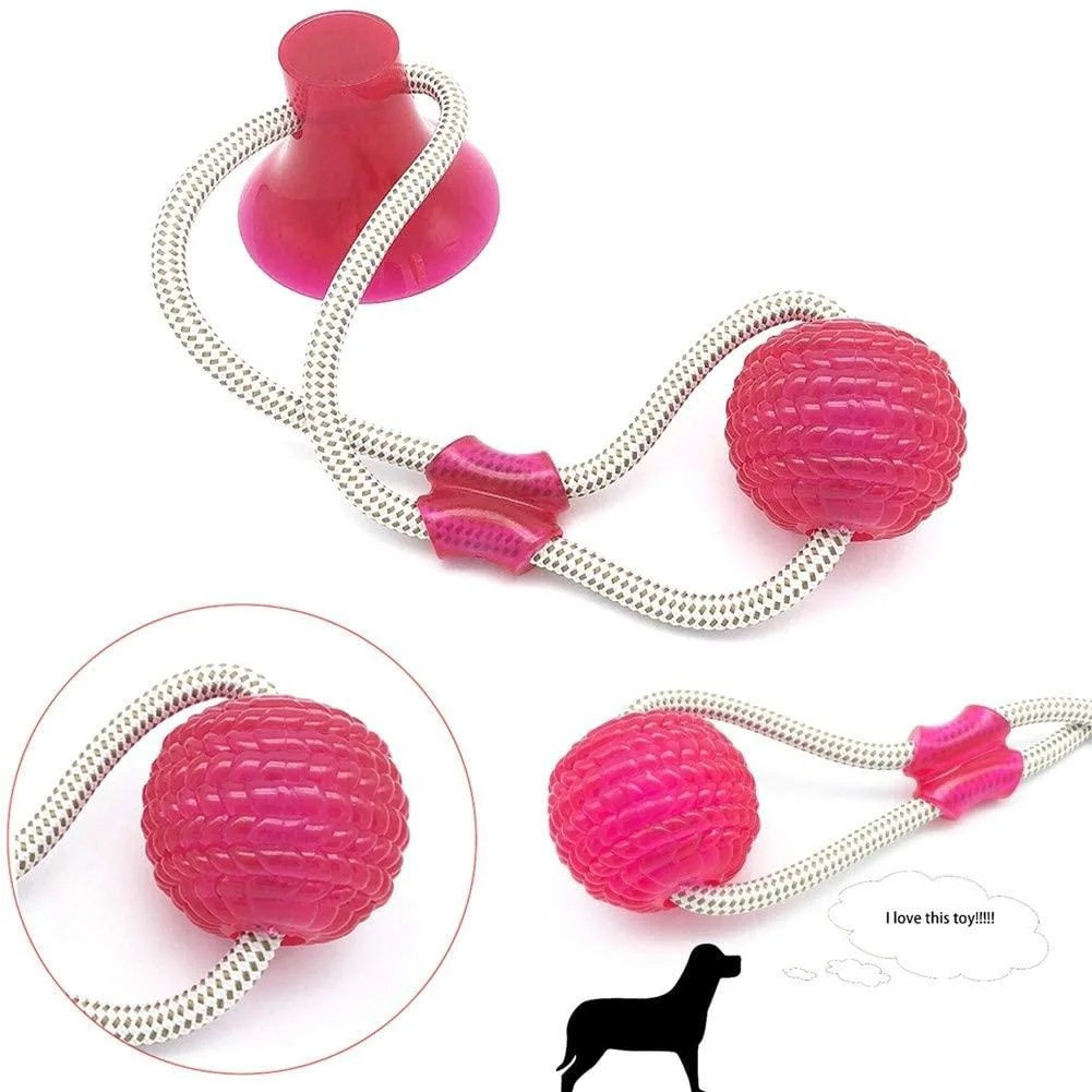 Игрушка для собак Интерактивная канат на присоске с мячом розовый APL - фото 2 - id-p2020837415
