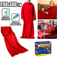 Плед халат с рукавами JML Snaggle-Blanket универсальный размер, теплое одеяло флисовое Красный APL