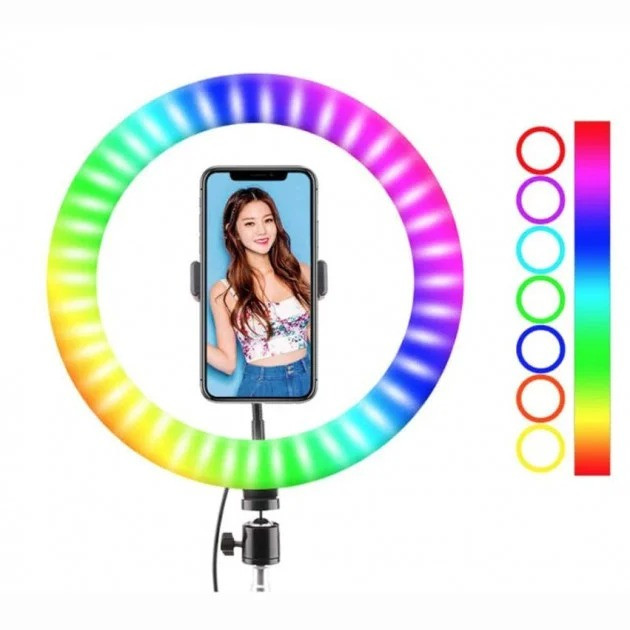 Кольцевая Светодиодная LED лампа Набор блогера 4в1 разные цвета RGB 20см РГБ кольцо для селфи+штатив APL - фото 6 - id-p2020837508
