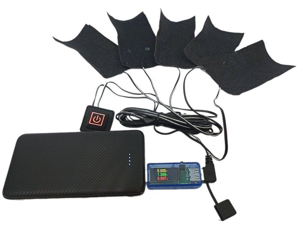 USB Нагревательные элементы 5в1 для жилета, куртки, термобелья с кнопкой-термостатом 5V/1A, 3 режима обогрева - фото 5 - id-p899434145