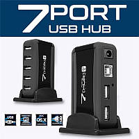 USB HUB на 7 портов Digital USB 2.0 Игровой юсб хаб разветвитель с блоком питания Черный APL