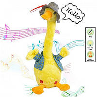 Интерактивный плюшевый танцующий Утенок в шляпе поющий песни и повторяющий слова Funny Toys duck 120 песен INF