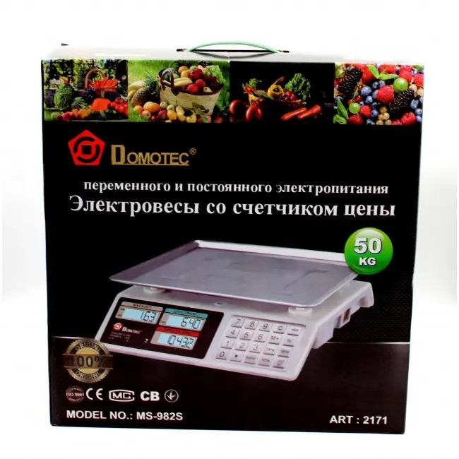 Весы торговые настольные до 50кг Domotec 982S с установкой цены, двухсторонние дисплеи с подсветкой APL - фото 10 - id-p2020869194