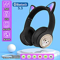 Беспроводные Bluetooth наушники с кошачьими ушками CATear 02AKZ полноразмерные, с RGB подсветкой Black UKG