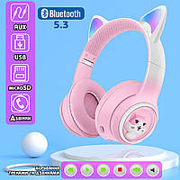 Беспроводные Bluetooth наушники с кошачьими ушками CATear 02AKZ полноразмерные, с RGB подсветкой Pink UKG