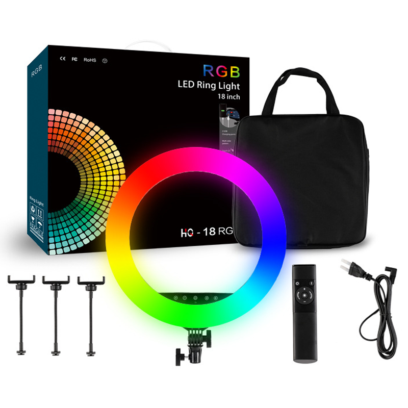 Кольцевая лампа светодиодная LED Ring Light HQ-18RGB со штативом 2м селфи кольцо 55Вт для блогеров 45см APL - фото 2 - id-p2020840817