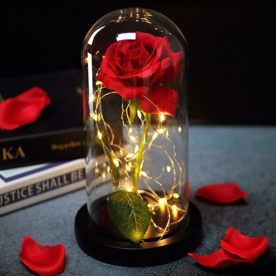 Роза в колбе Красная стеклянная с LED подсветкой Rose+кулон I LOVE YOU APL - фото 2 - id-p2020848018