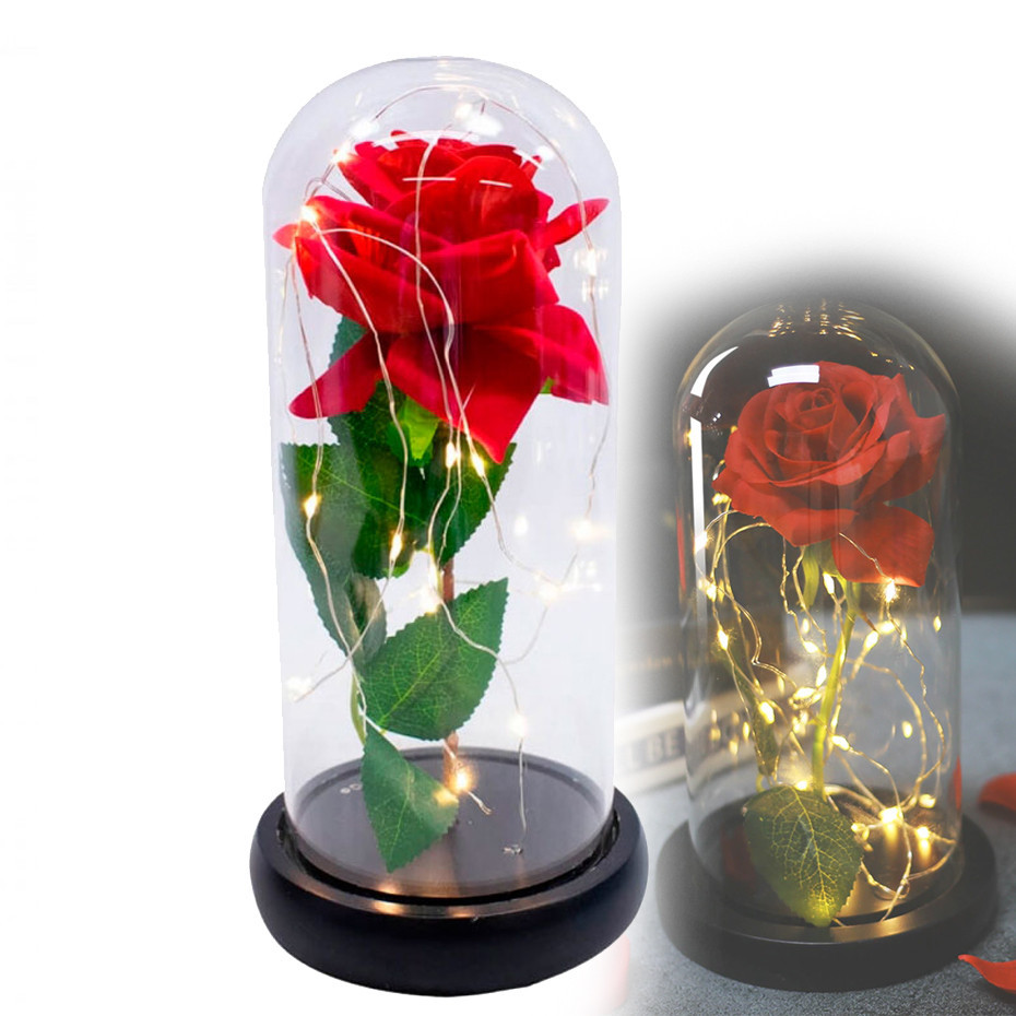 Роза в колбе Красная стеклянная с LED подсветкой Rose+кулон I LOVE YOU APL - фото 6 - id-p2020848018