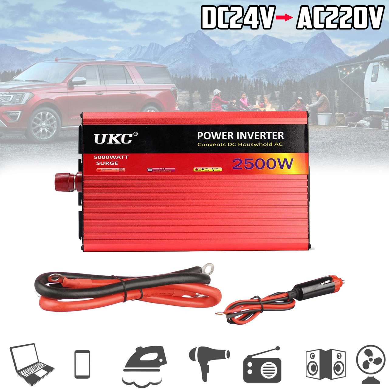 Преобразователь тока автомобильный UKC 24V-220V AC/DC AR2500M 24V инвертор с USB и плавным пуском 2500W APL - фото 1 - id-p2020849186