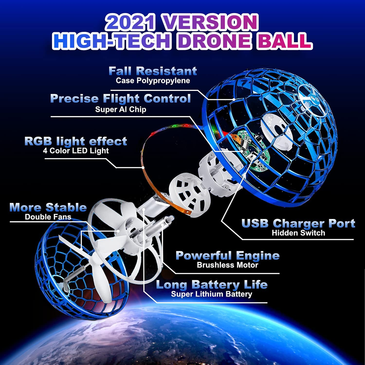 Летающий шар Спиннер NovaFly Spinner электрическая игрушка левитирующий бумеранг с LED подсветкой 95мм APL - фото 7 - id-p2020849290