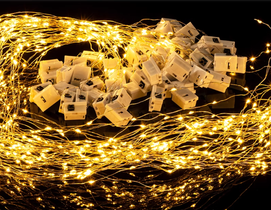 Світлодіодна гірлянда на срібному дроті 2M 20 LED тепле світло, три режими, батарейки в комплекті, фото 1