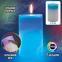 Восковая декоративная свеча с настоящим пламенем и LED подсветкой Candles magic 7 цветов RGB UKG