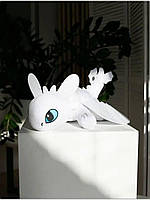 Детская плюшевая мягкая игрушка-подушка дракон Беззубик, Дневная Фурия 55 см Белый