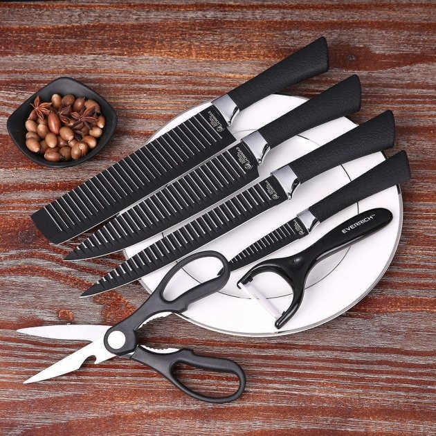 Профессиональный набор ножей Smart Carbon Kitchen 6 in 1 из сверхострой нержавеющей стали Черный APL - фото 2 - id-p2020849371
