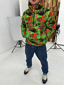 Анорак куртка чоловіча зелена весна-осінь з капюшоном з принтом Scull