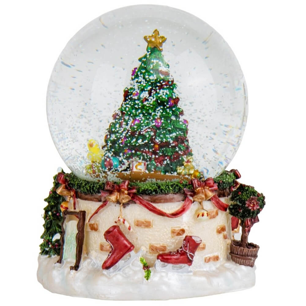 Заводна новорічна снігова куля з мелодією "Казкова ялинка" 12,5*12,5*16,5 см, фото 1