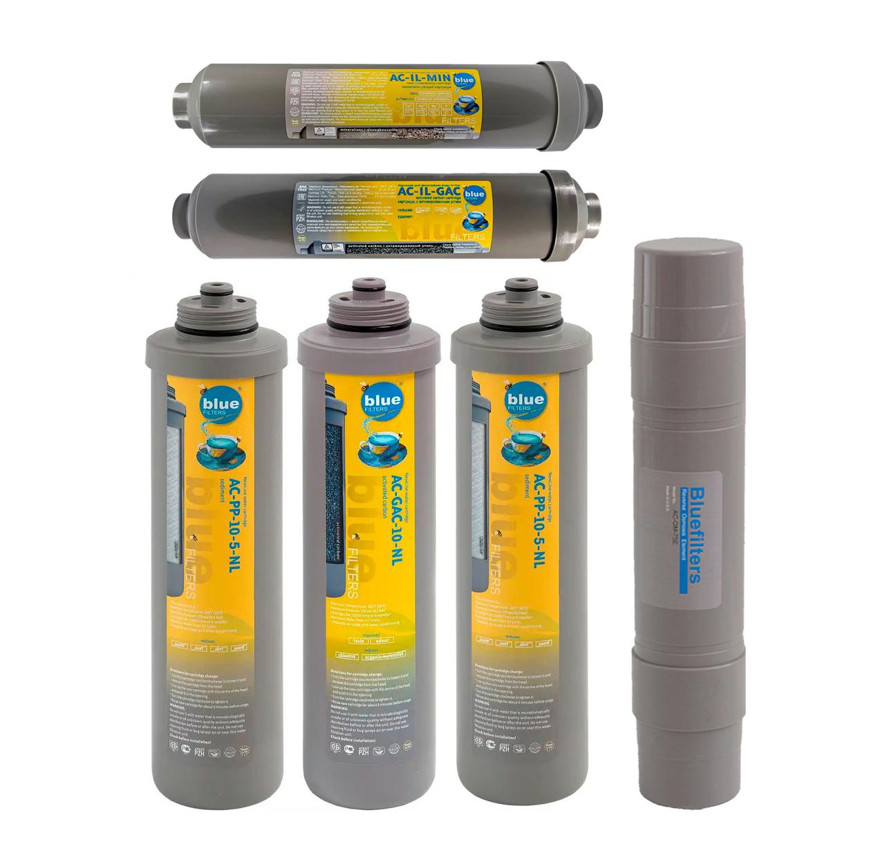 Комплект картриджів для Bluefilters New Line RO-6 з мембраною, фото 1