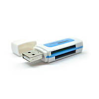 SM Кардридер универсальный 4в1 MERLION CRD-5VL TF/Micro SD, USB2.0, Blue, OEM Q1500