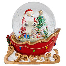 Заводна новорічна снігова куля з мелодією "Санта на санях" 15,5*12*16,5 см