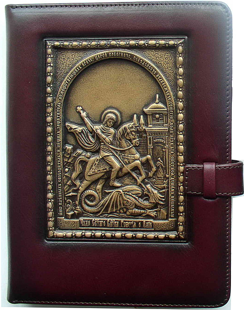 Шкіряний блокнот "Святий Георгій" бордовий, фото 1