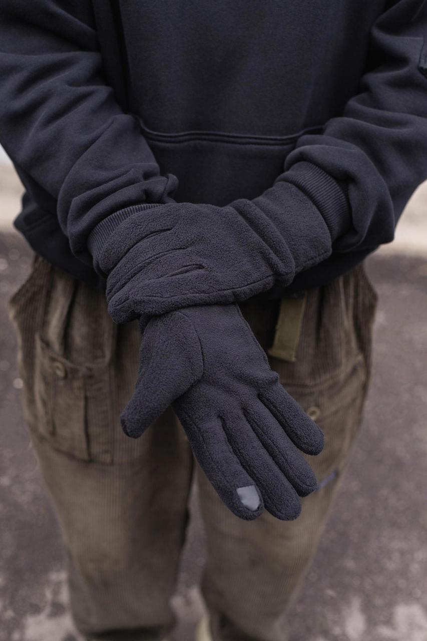 Флісові рукавички чоловічі Screen чорні, сенсорні рукавички, теплі зимові рукавички DAYK