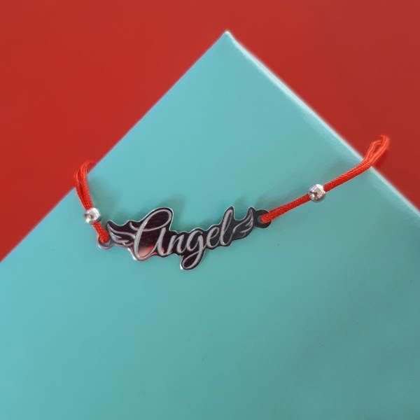 Браслет червона нитка - вставка Angel зі срібла, фото 1