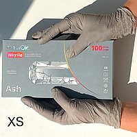 Перчатки нитриловые MediOK Ash - 50 пар, размер XS (без пудры) серые, 3,8 г