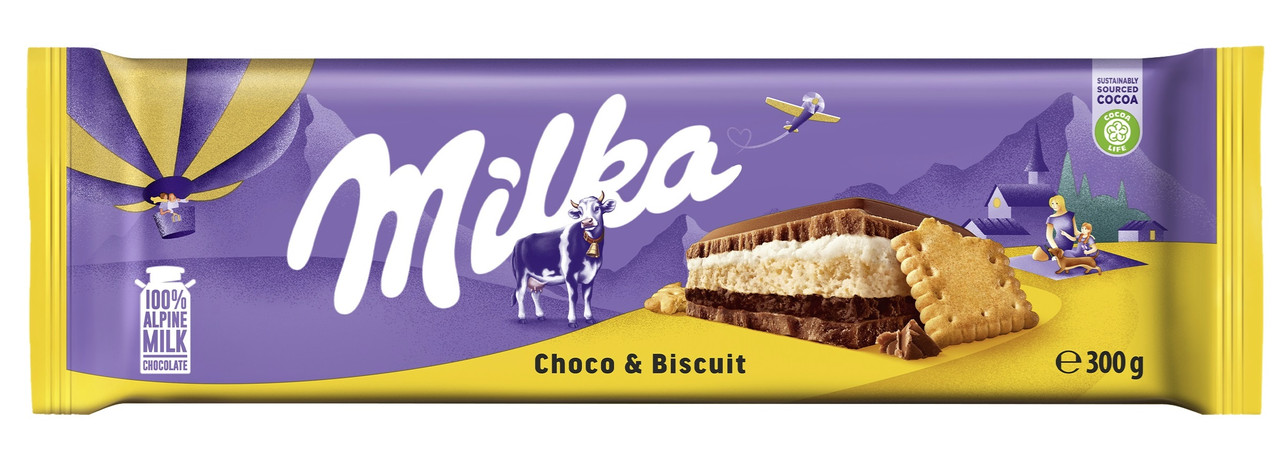 Шоколад Молочний Milka Choco Biscuit з бісквітним печивом 300 г Швейцарія