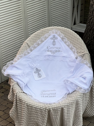 Крижмо Brilliant Baby Іменне з мішечком для волосся 95х95 см Білий (BB025), фото 1