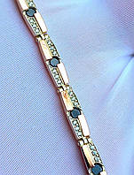 Серебряный браслет с золотыми вставками длинна 18.5 см