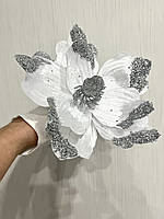 Різдвяна квітка магнолія . Новорічна прикраса - магнолія біла (22 см), фото 6