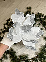 Різдвяна квітка магнолія . Новорічна прикраса - магнолія біла (22 см), фото 4