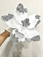 Різдвяна квітка магнолія . Новорічна прикраса - магнолія біла (22 см), фото 7