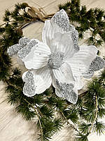 Різдвяна квітка магнолія . Новорічна прикраса - магнолія біла (22 см), фото 5